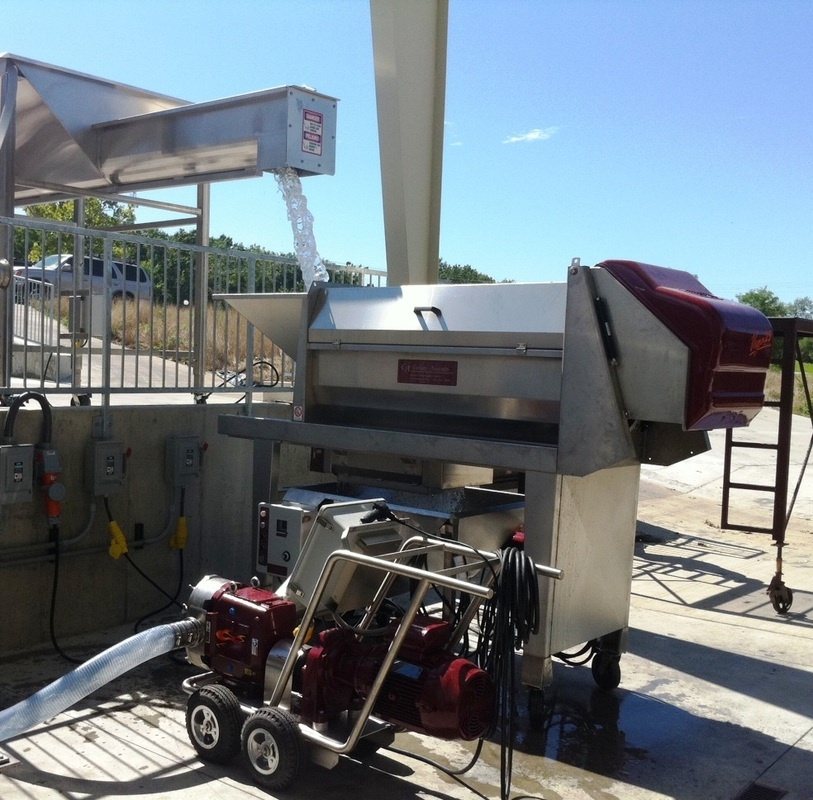 Puleo Vega 15 destemmer at work over a Waukesha must pump