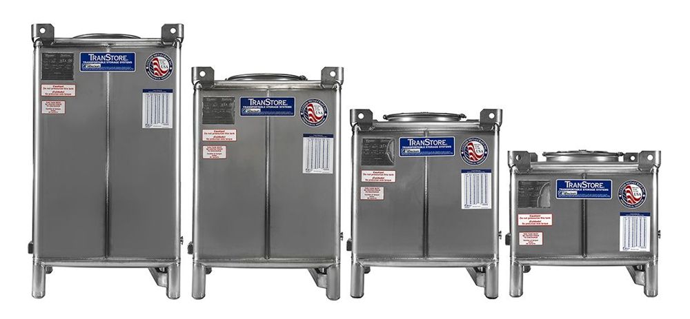 Square stackable TranStore stainless tanks in a winery cellar